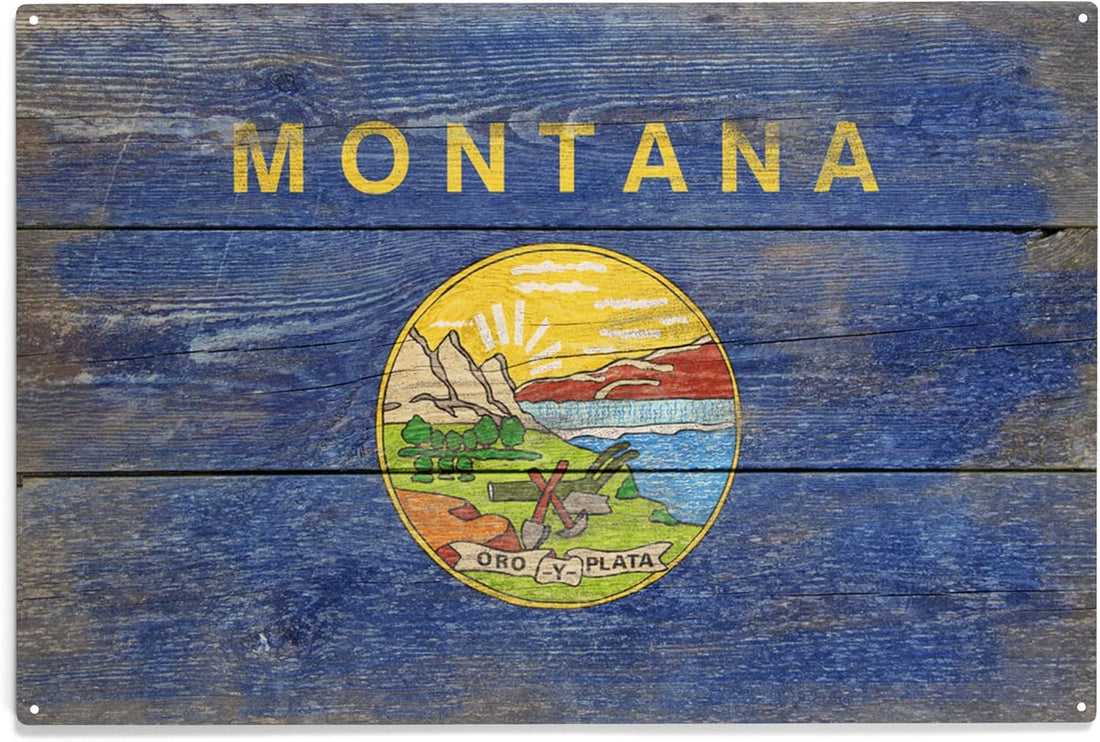 10X15 Inch Wood Sign, Ready to Hang Wall Decor, Rustic Montana State Flag