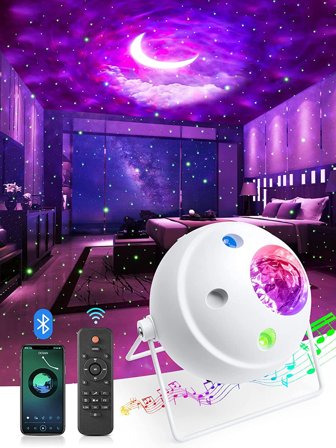 Galaxy Projector Starlight Projector Moon Projector, 48 Light Modes+Rotating Star Projector Galaxy Light Projector for Bedroom, Bluetooth Starry Night Light Projector,Charisma Gifts for Kids