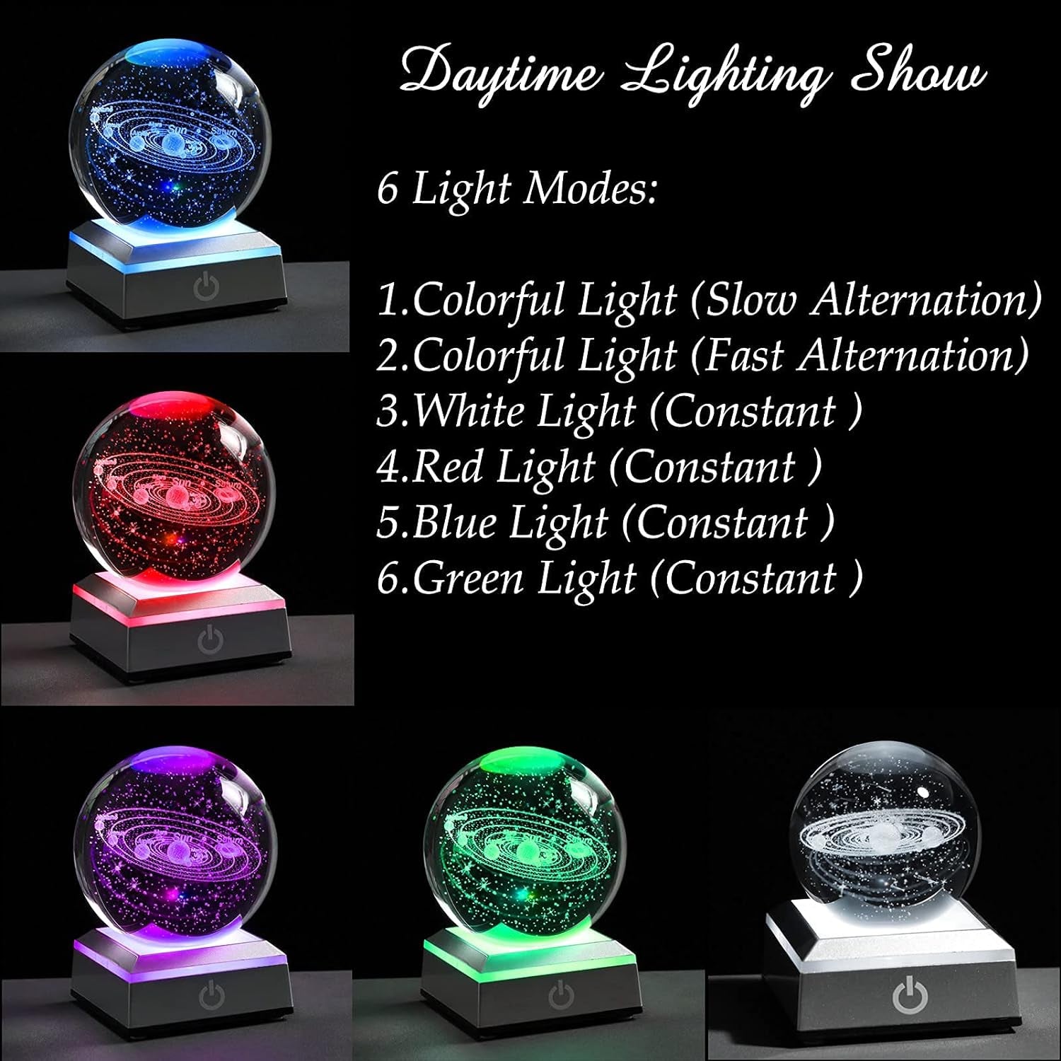 3D Solar System Crystal Ball with LED Colorful Lighting Touch Base, Solar System Model Decor Science Astronomy Gifts God Bless the World Easter Religious Space Gifts Decor