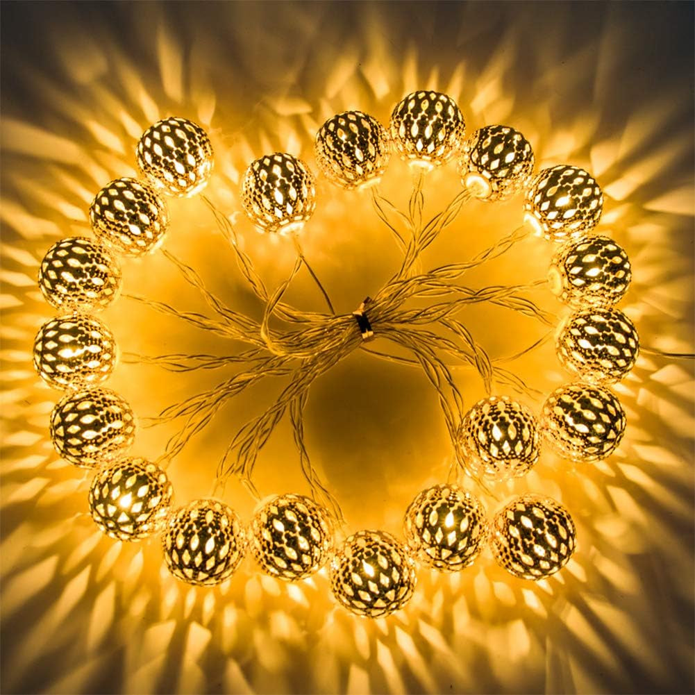 40 LED Globe String Lights, Christmas Decorations Golden Moroccan Hanging Lights Battery Operated Decor for Indoor, Home, Bedroom, Party, Wedding, Christmas Tree, Warm White