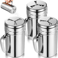 3 Pieces Seasoning Bottle with Handle Stainless Steel Spice Shaker Metal Versatile Dredge Shaker with Rotating Cover for Cooking Kitchen Gadget (Fan Style Lid,Large)