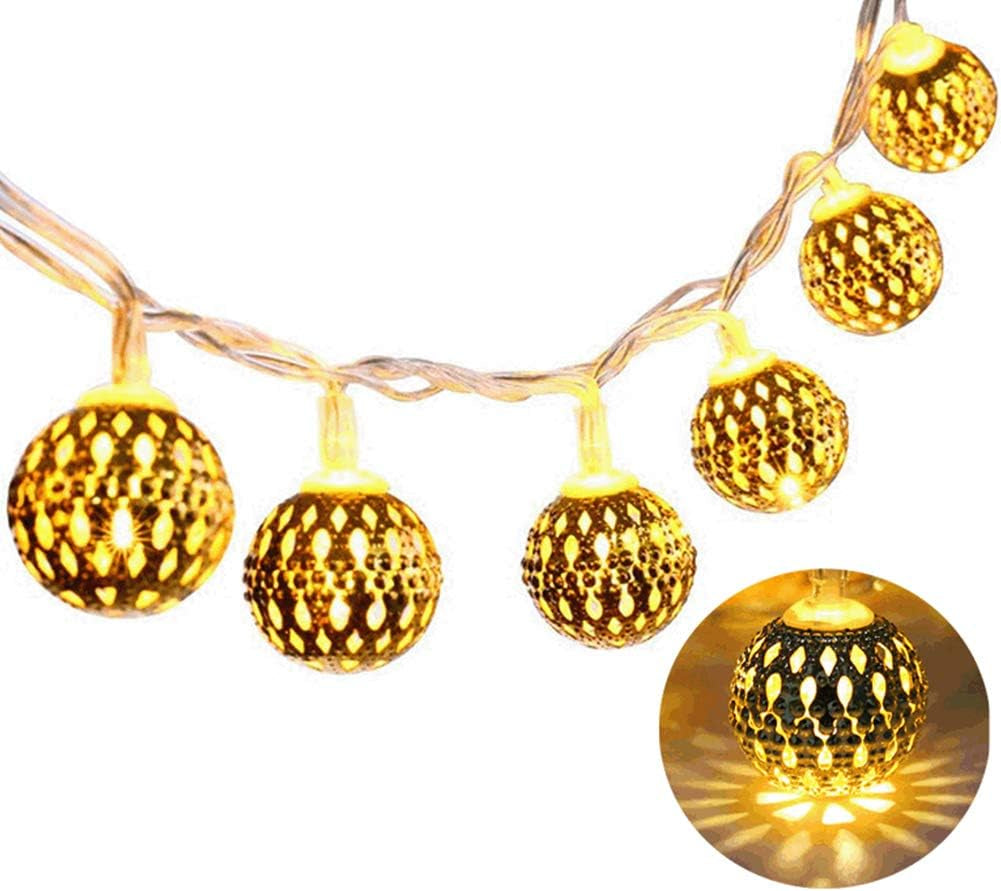 40 LED Globe String Lights, Christmas Decorations Golden Moroccan Hanging Lights Battery Operated Decor for Indoor, Home, Bedroom, Party, Wedding, Christmas Tree, Warm White