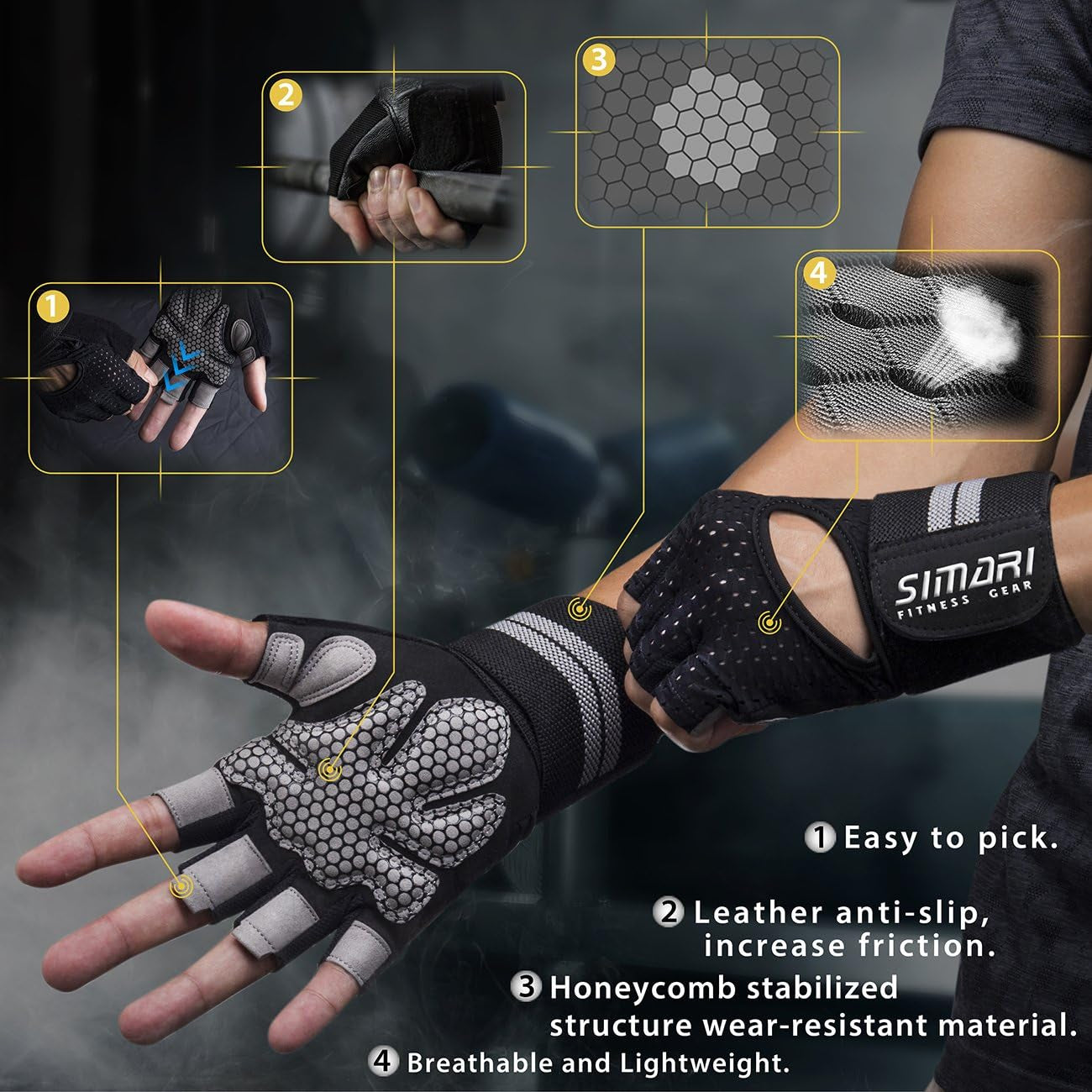 Workout Gloves Men and Women Weight Lifting Gloves with Wrist Wraps Support for Gym Training, Full Palm Protection for Fitness, Weightlifting, Exercise, Hanging, Pull Ups